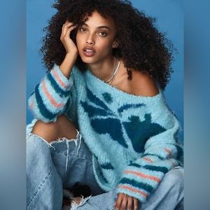 NWT Free People Lily Pullover Sweater Size Small Mosaic Sky Combo